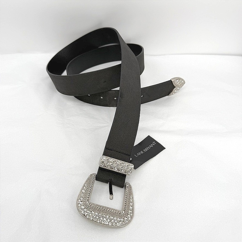 Rhinestone Jeweled Buckle Western Fancy Belt Black Cowgirl Country Glam 2-3X**
